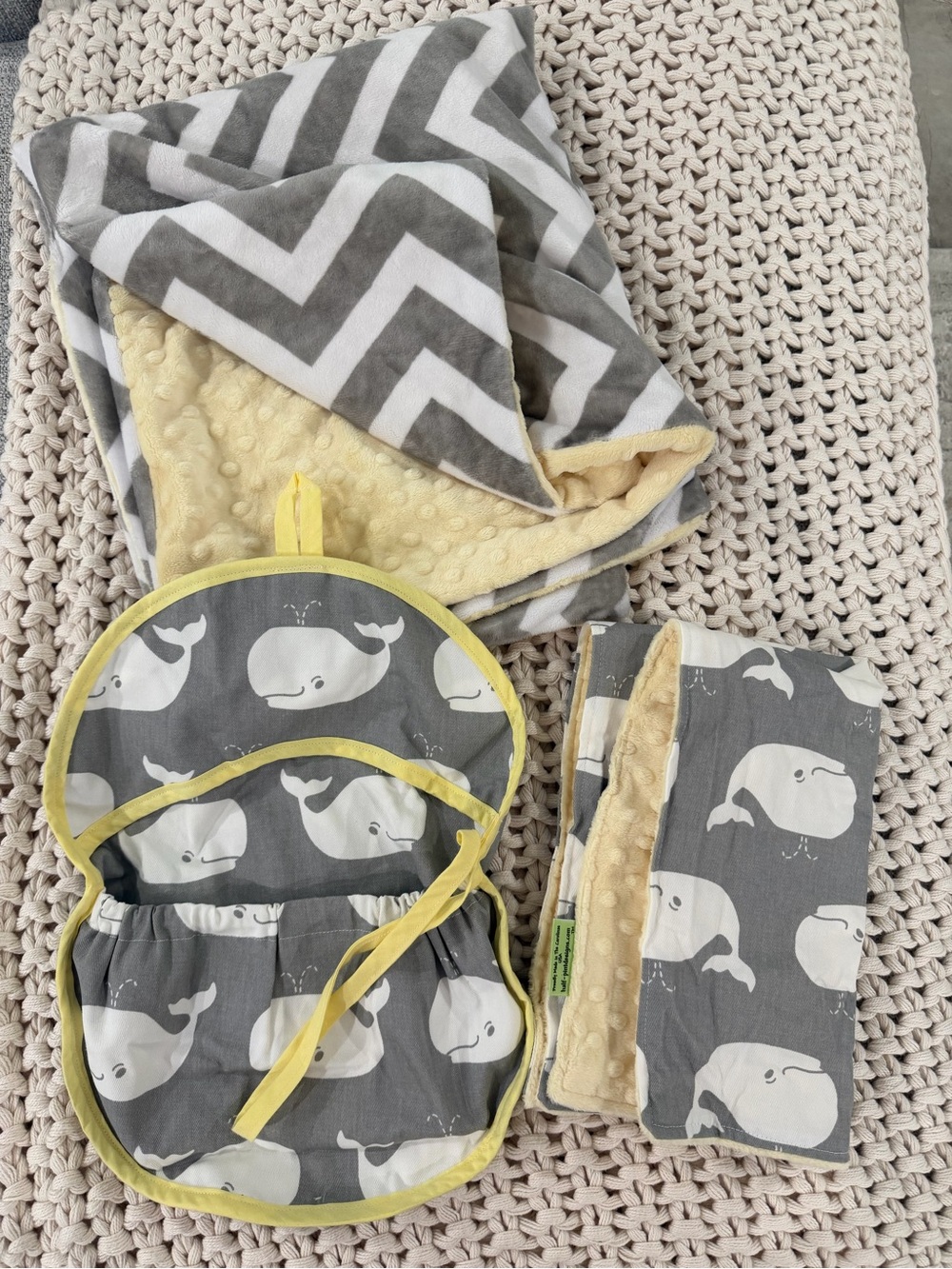 NWOT Baby Changing Pad with Carry Bag in Whale Pattern and Matching Blanket